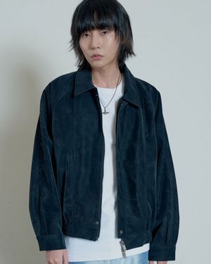 Twill Nubuck Leather Bomber (Black)