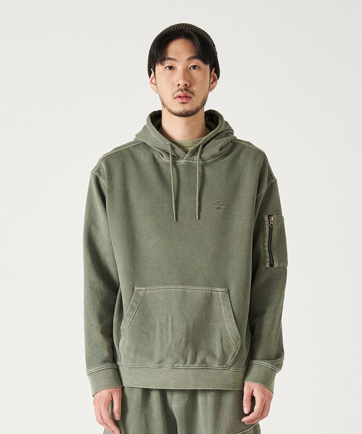 힐리먼트(HELEMENT) 베이퍼 피그먼트 후드 스웻(L/Khaki)
