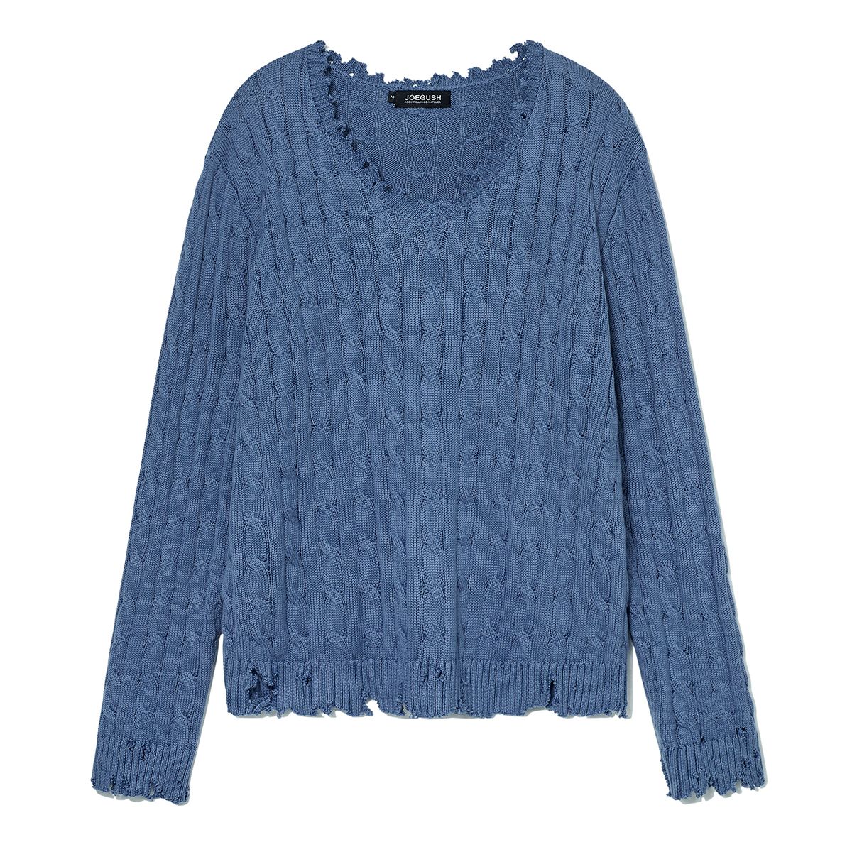 조거쉬(JOEGUSH) Distressed Cable knit (Smoke Blue)