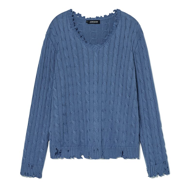 Distressed Cable knit (Smoke Blue)
