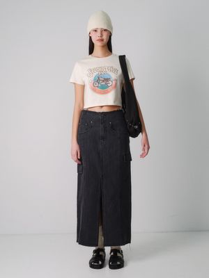 Denim Midi Skirt in Black VJ3SS102-10
