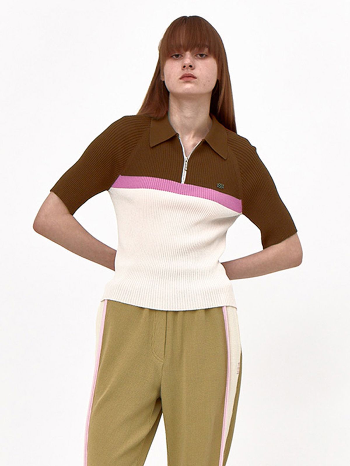 기준(KIJUN) Polo Zip-up Knit Brown