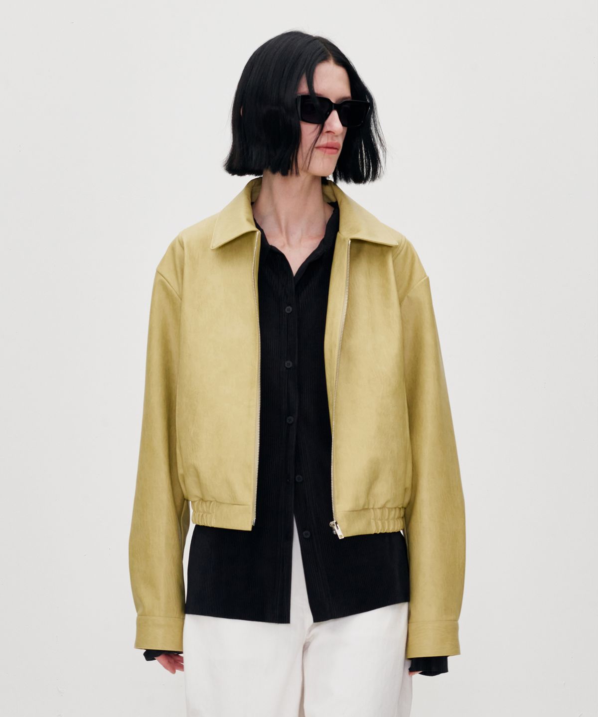 리이(RE RHEE) ZIPPED WORK BOMBER JACKET BISQUE YELLOW