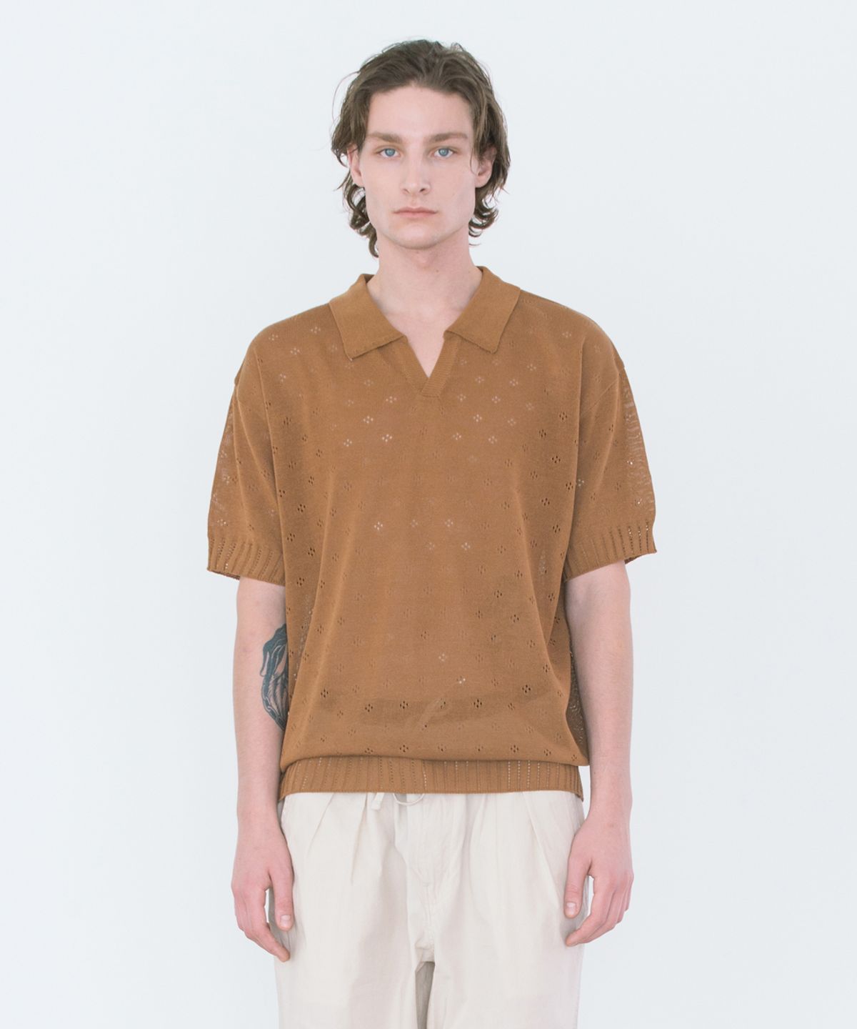 빅유니온(BIG UNION) PUNCHING HALF COLLAR KNIT / BROWN