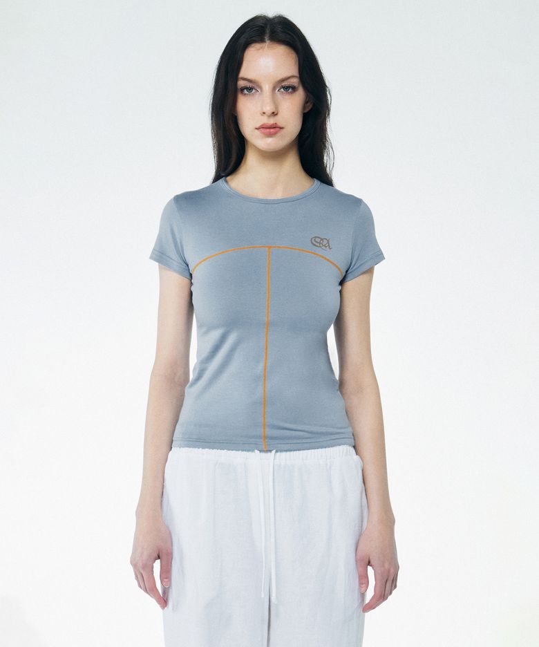 Contrast Stitch Tee Dusty Blue