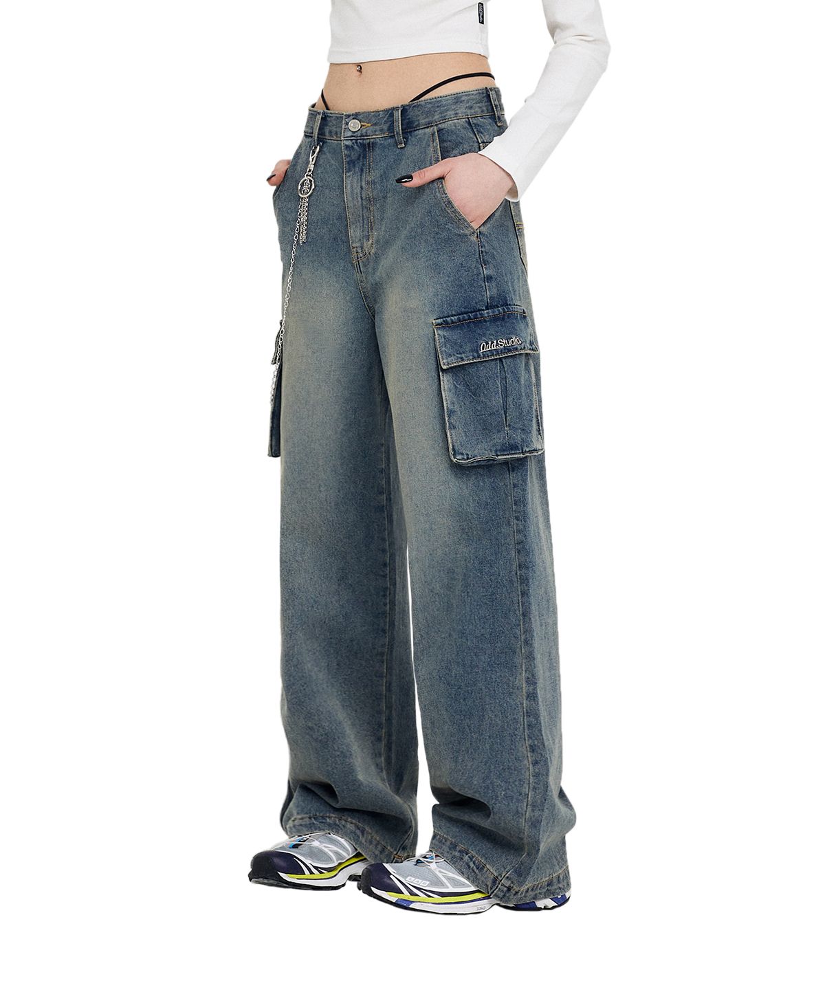 [ODD STUDIO] SAND WASHING CARGO WIDE デニム パンツ ★新作★ ODD STUDIO] SAND WASHING CARGO WIDE デニム パンツ ☆新作