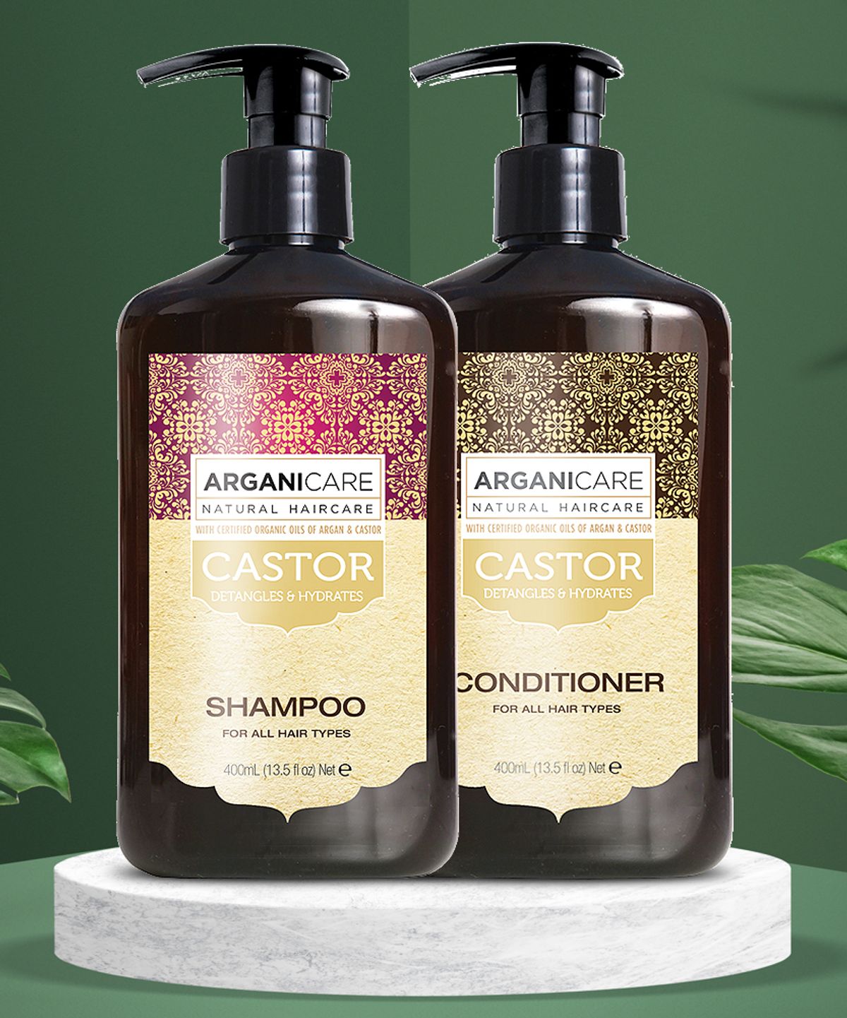 아르가니케어(ARGANICARE) 캐스터&아르간 오일 모발 강화 샴푸 400ml+헤어 컨디셔너 400ml