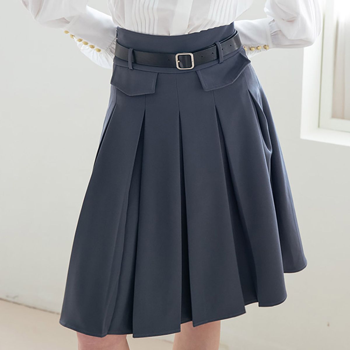 웬스데이딜라잇(WEDNESDAY DELIGHT) WED_High-waist pleated skirt_GRAY