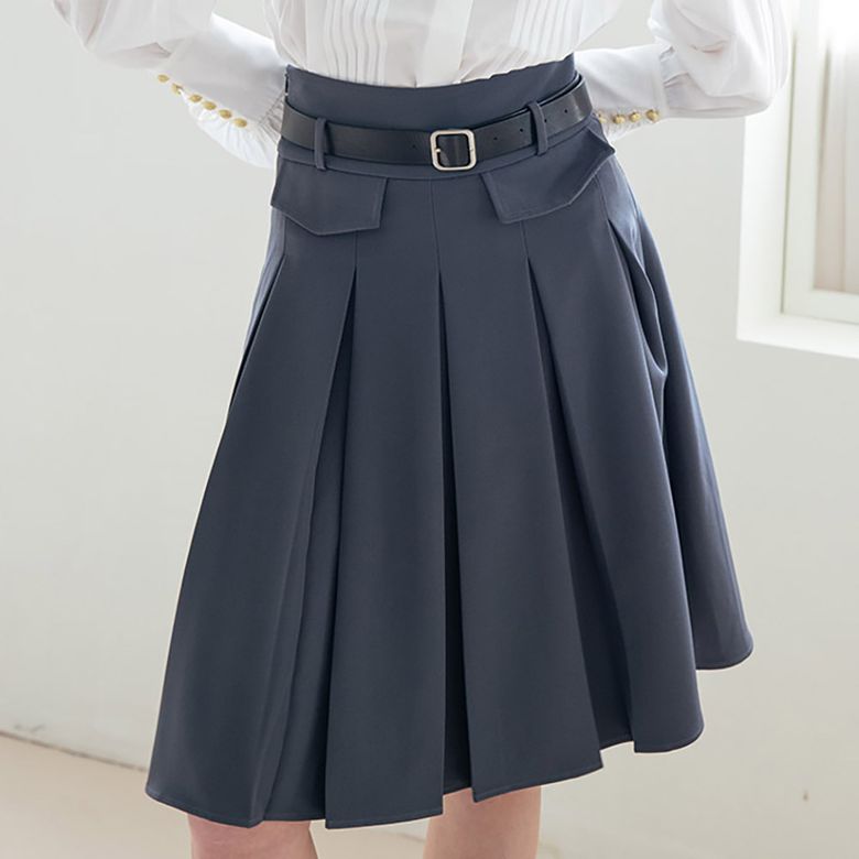 WED_High-waist pleated skirt_GRAY