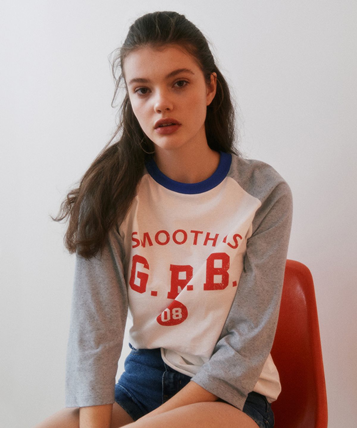 그린버터(GREENBUTTER) Raglan Sleeve Cookie T-shirt (Cobalt blue/Red)