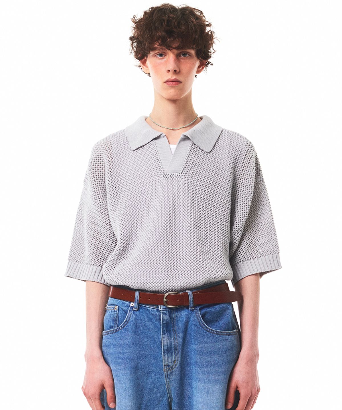 메인부스(MAINBOOTH) Sailing Oversized Punching Sweater(LIGHT GRAY)