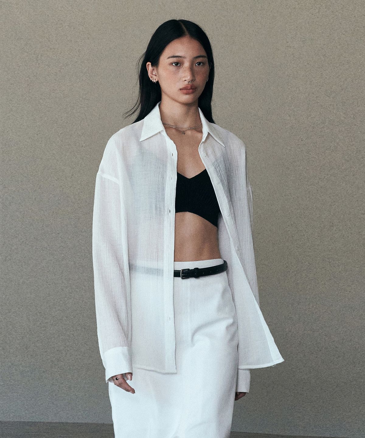 니브(NEEV) See-Through Crinkle Shirts (Ivory)