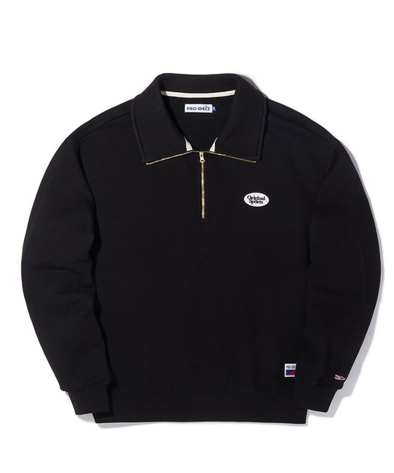 HALF ZIP-UP CREW NECK SWEATSHIRTS BLAK