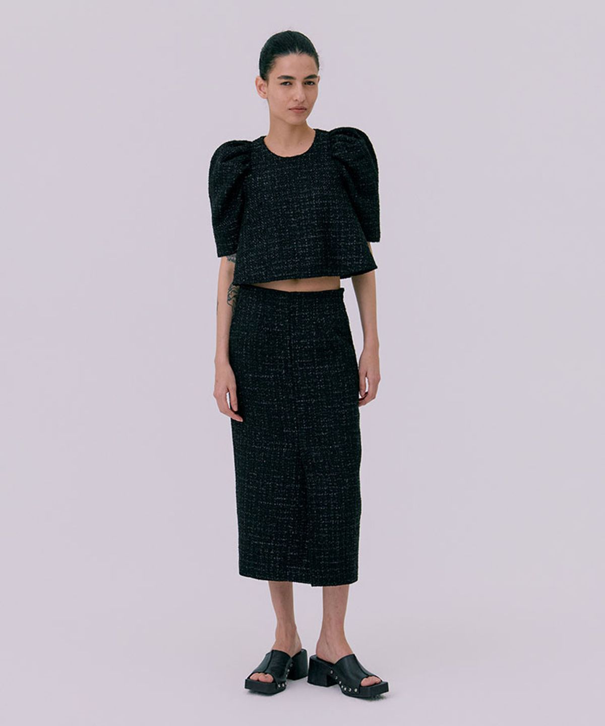 분더캄머(WNDERKAMMER) 26 Tweed puff top_black(트위드 퍼프 탑_블랙)