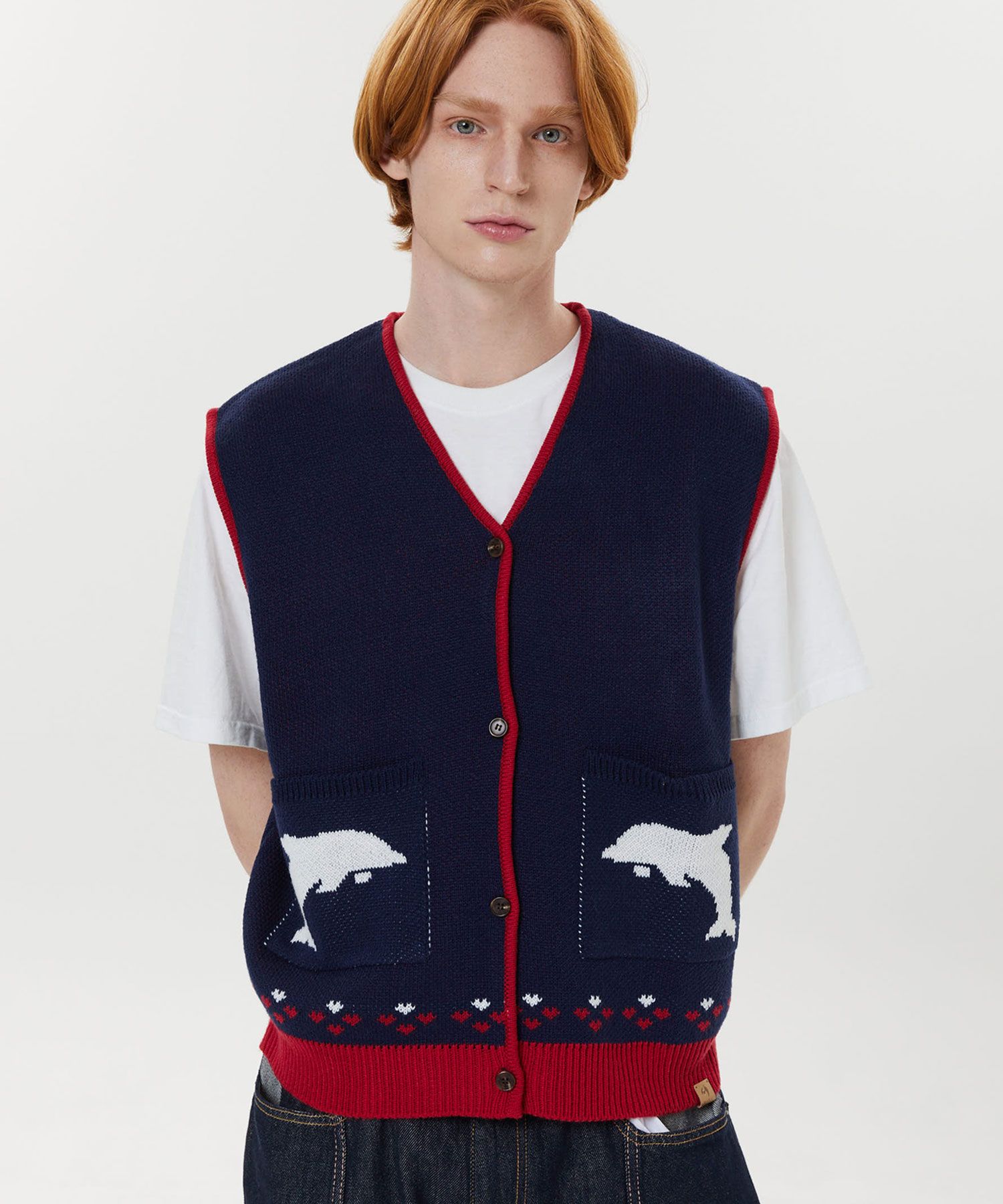さらに100円引き◆WAI KEI◆Dolphin knit vest MUSINSA公式 | WAI KEI Dolphin Knit Vest Navy