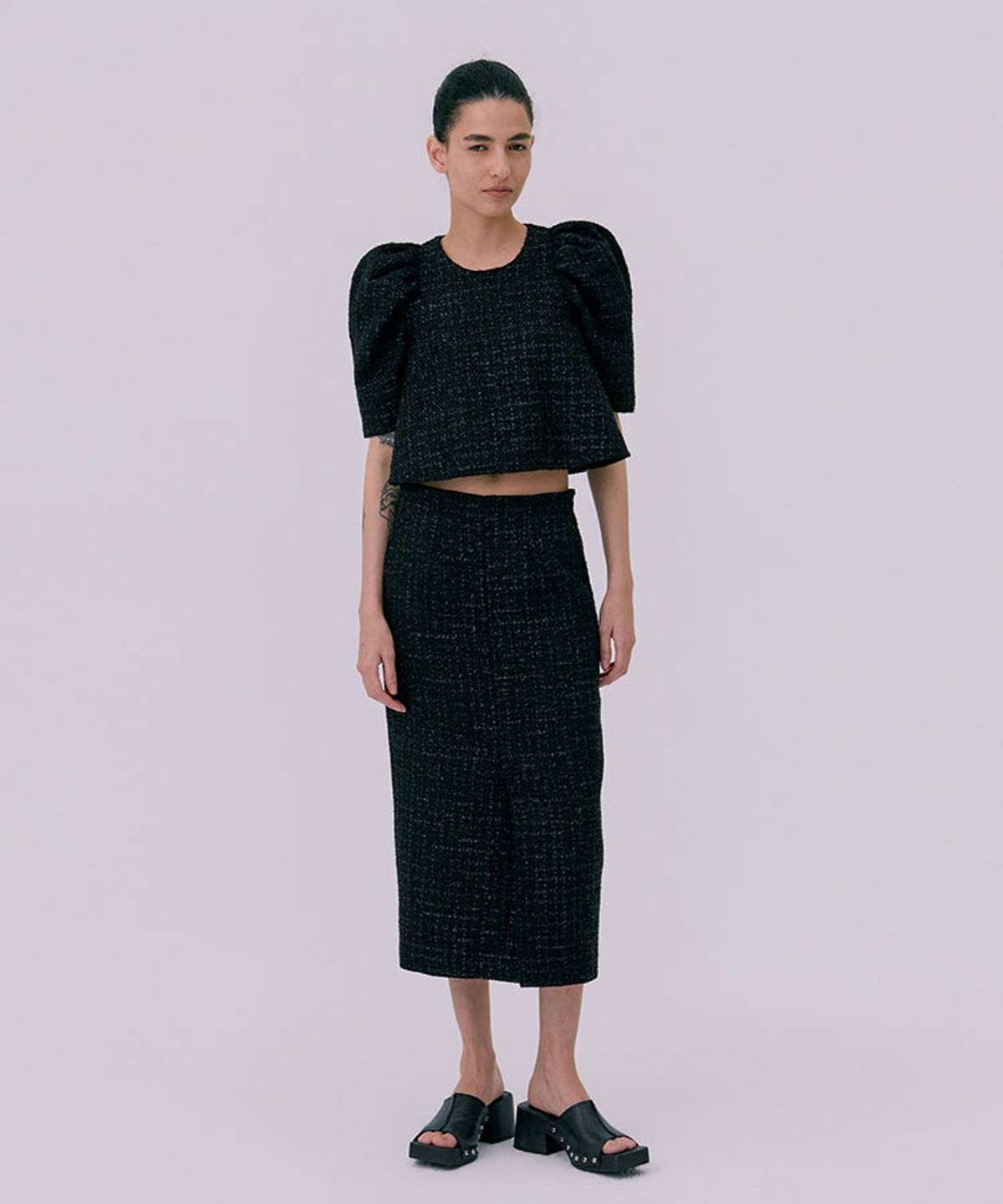 분더캄머(WNDERKAMMER) 26 Tweed skirt_black(트위드 스커트_블랙)