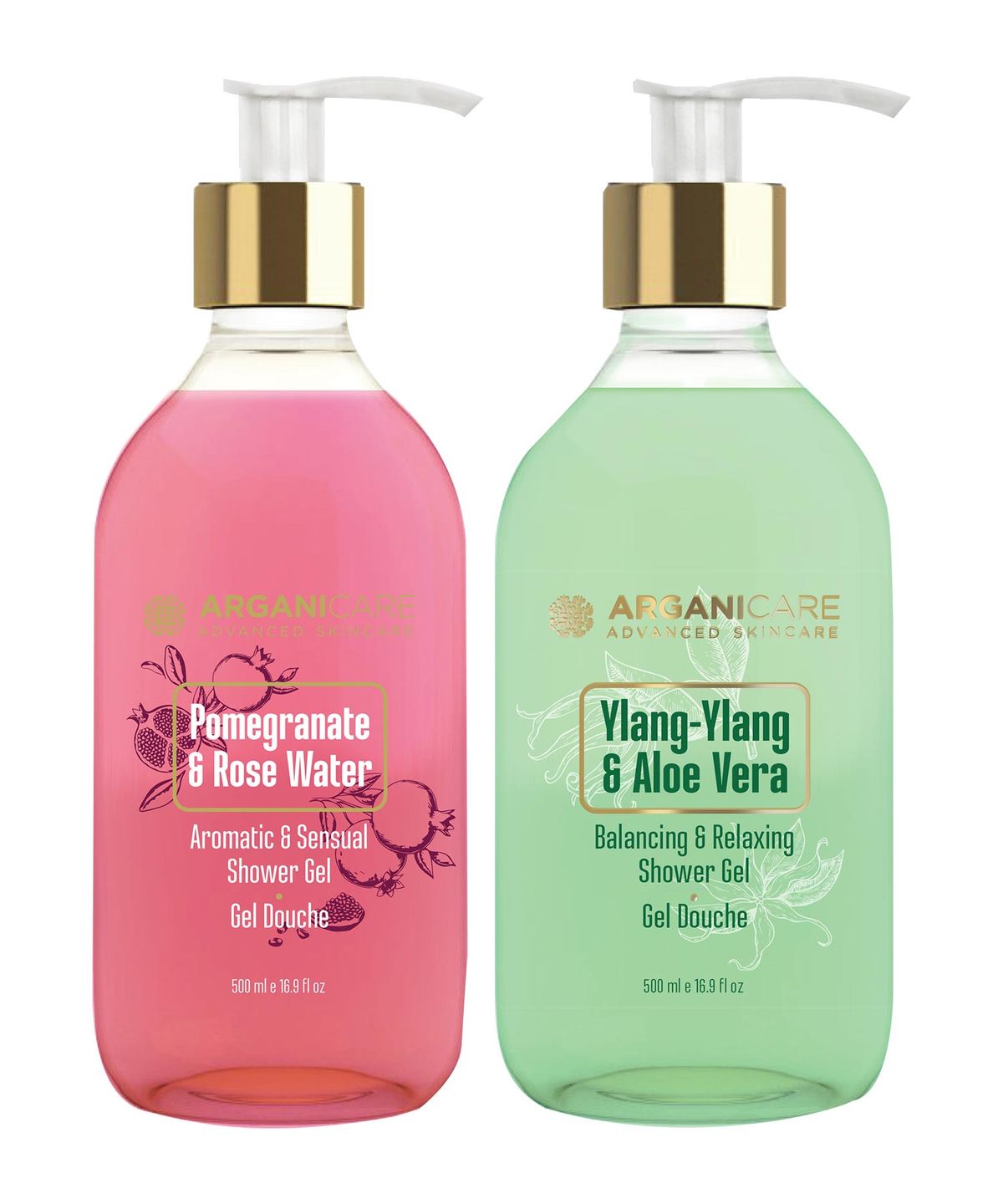 아르가니케어(ARGANICARE) 바디워시 석류&장미 500ml+일랑일랑&알로에베라 500ml
