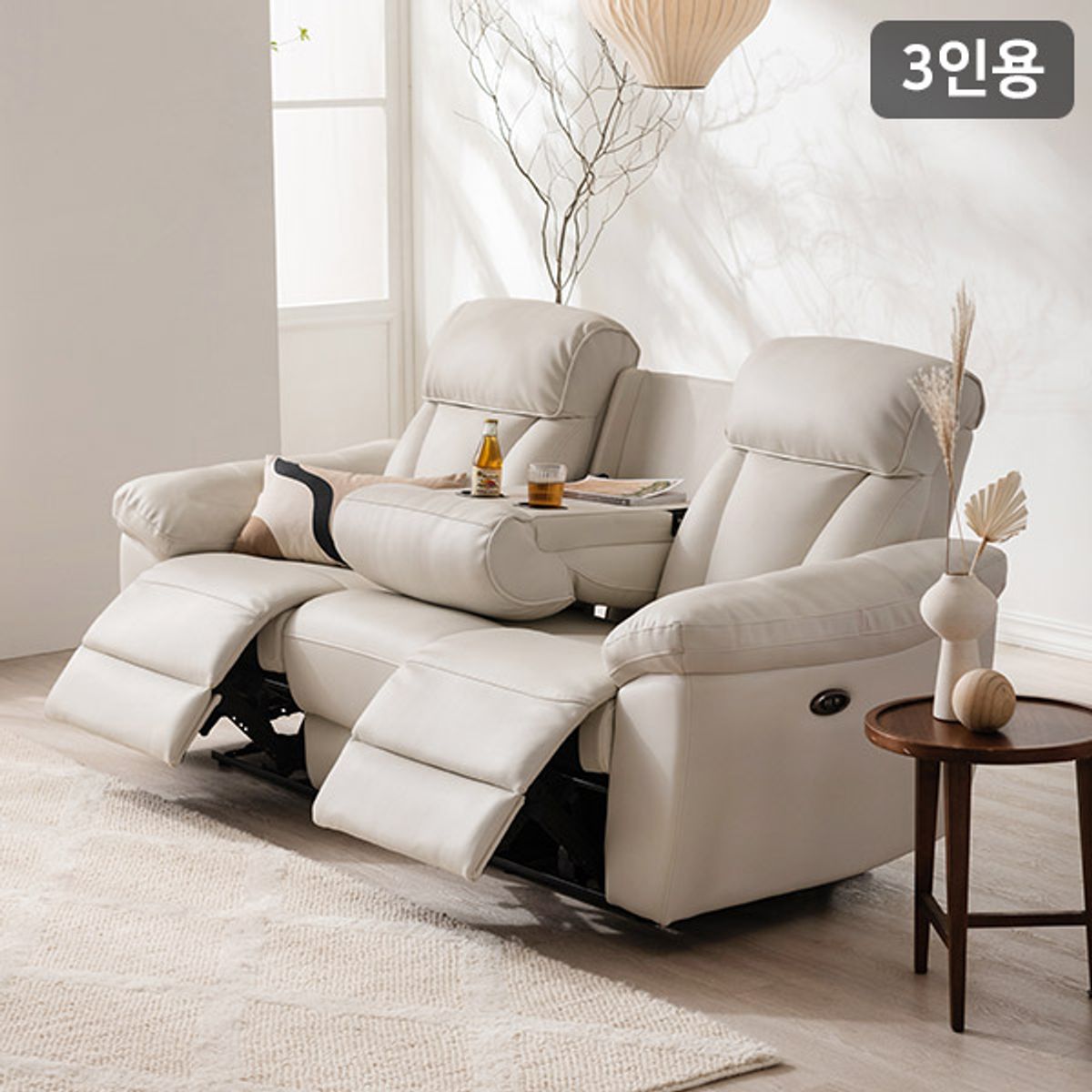 삼익가구(SAMICK) 포엠 USB 3인용 전동 리클라이너 가죽소파(양방향)