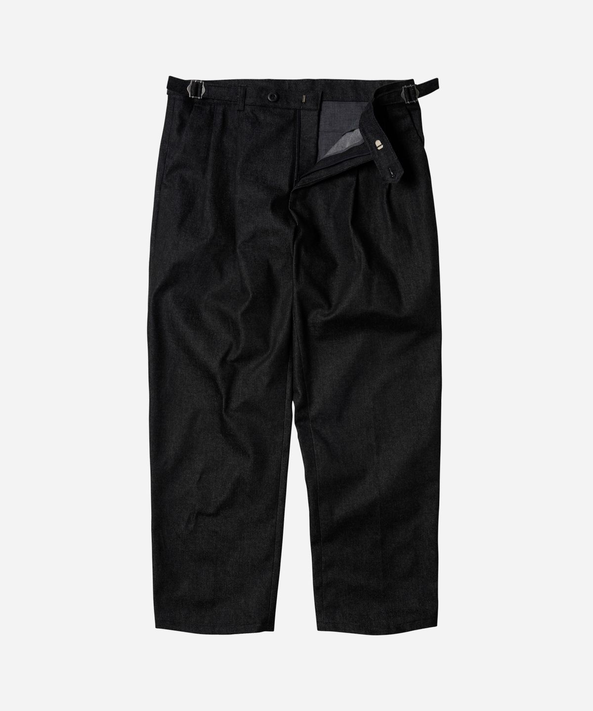 프리즘웍스(FRIZMWORKS) SIDE ADJUST TWO TUCK DENIM PANTS _ BLACK