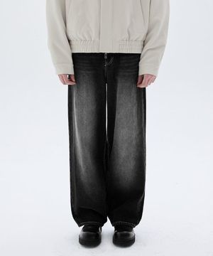 프론트 워싱 와이드 데님 팬츠 (NORMAL BLACK)