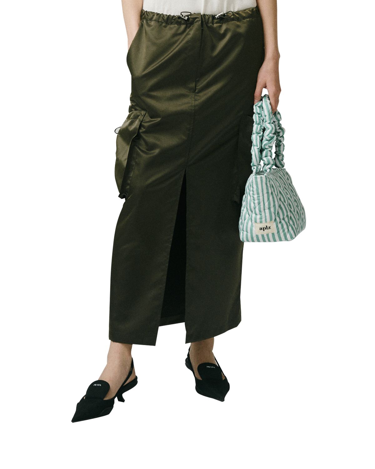 플리즈프로젝트(PLZPROJECT) MAXI CARGO SKIRT, DEEP KHAKI