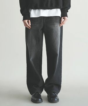 M194 워싱 세미 와이드 데님 팬츠_블랙 [숏기장 추가]