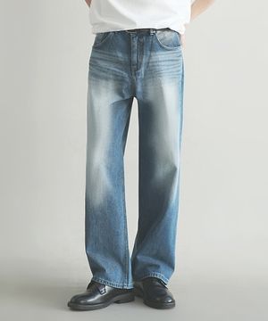 M194 워싱 세미 와이드 데님 팬츠_진청 [숏기장 추가]