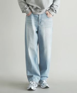 M194 워싱 세미 와이드 데님 팬츠_연청 [숏기장 추가]