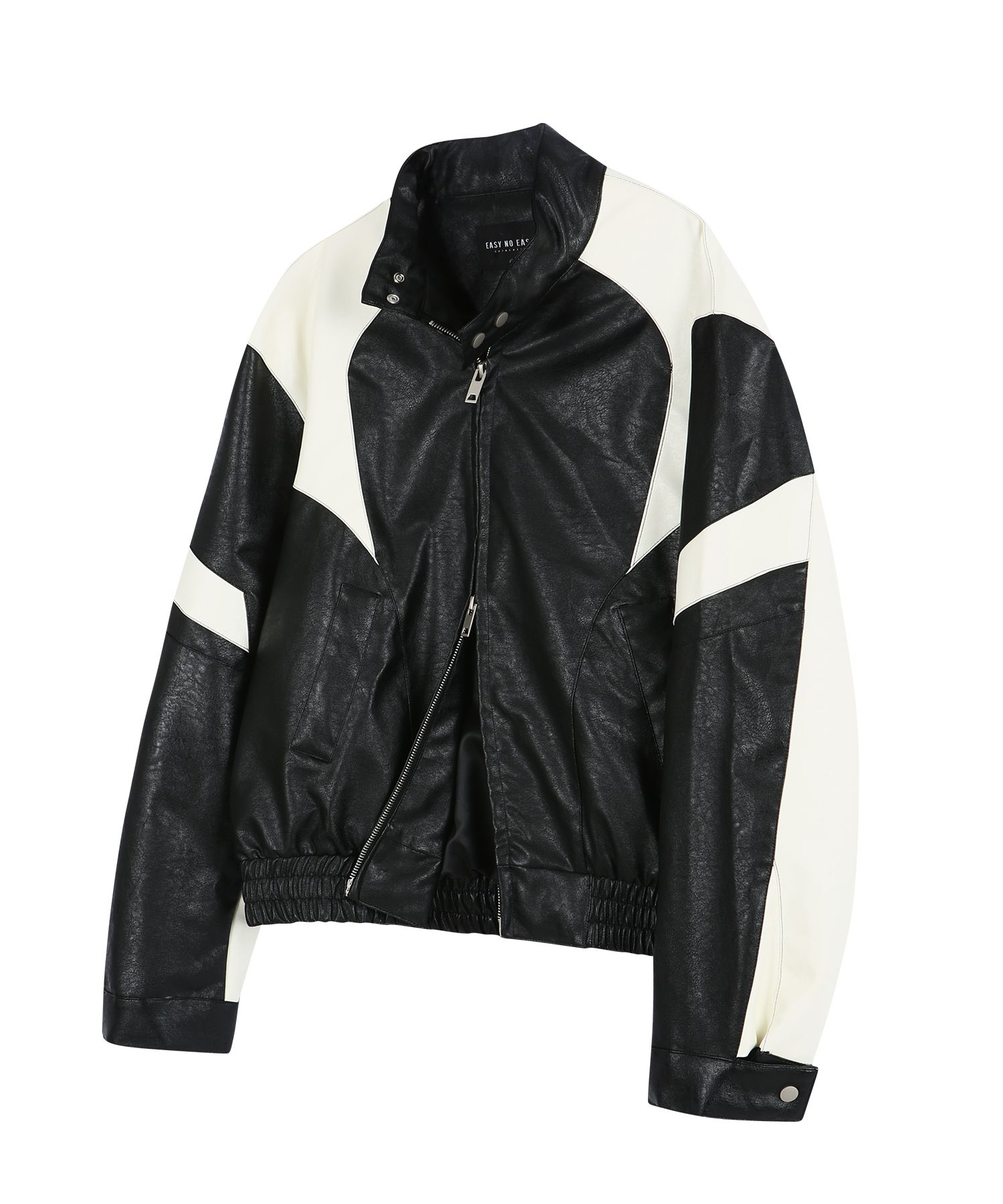 MUSINSA公式 | EASY NO EASY Washed Vegan Leather Jacket - Black