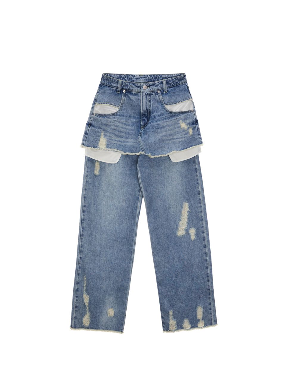 MUSINSA | MATIN KIM LAYERED SKIRT DENIM PANTS IN BLUE