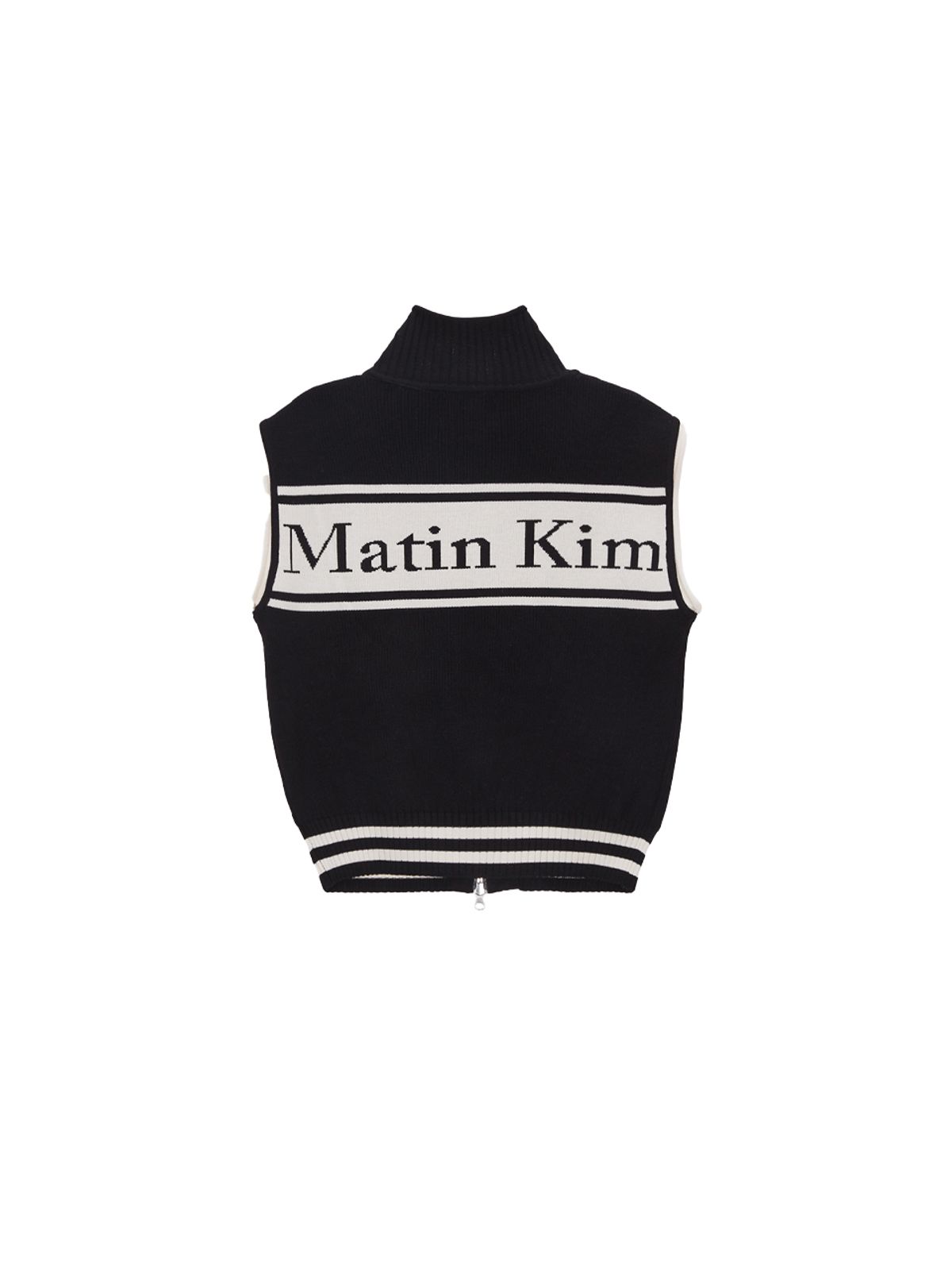 마뗑킴(MATIN KIM) SPELL POINT STRIPE KNIT VEST IN BLACK