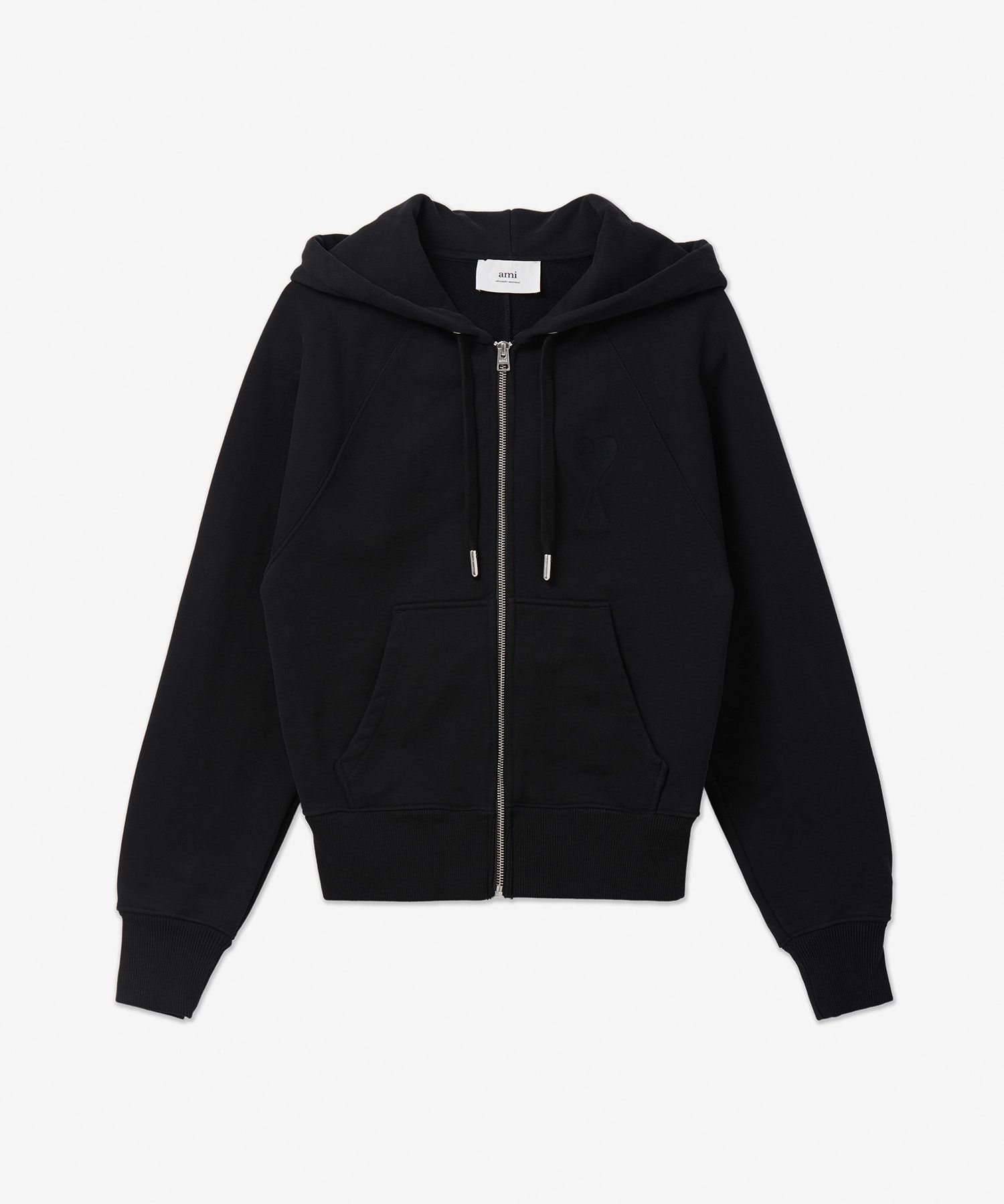 MUSINSA | AMI Men's Heart Logo Zip-Up Hoodie - Black