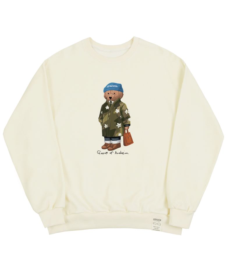 [UNISEX]블루 비니 도그 페리토 맨투맨_크림