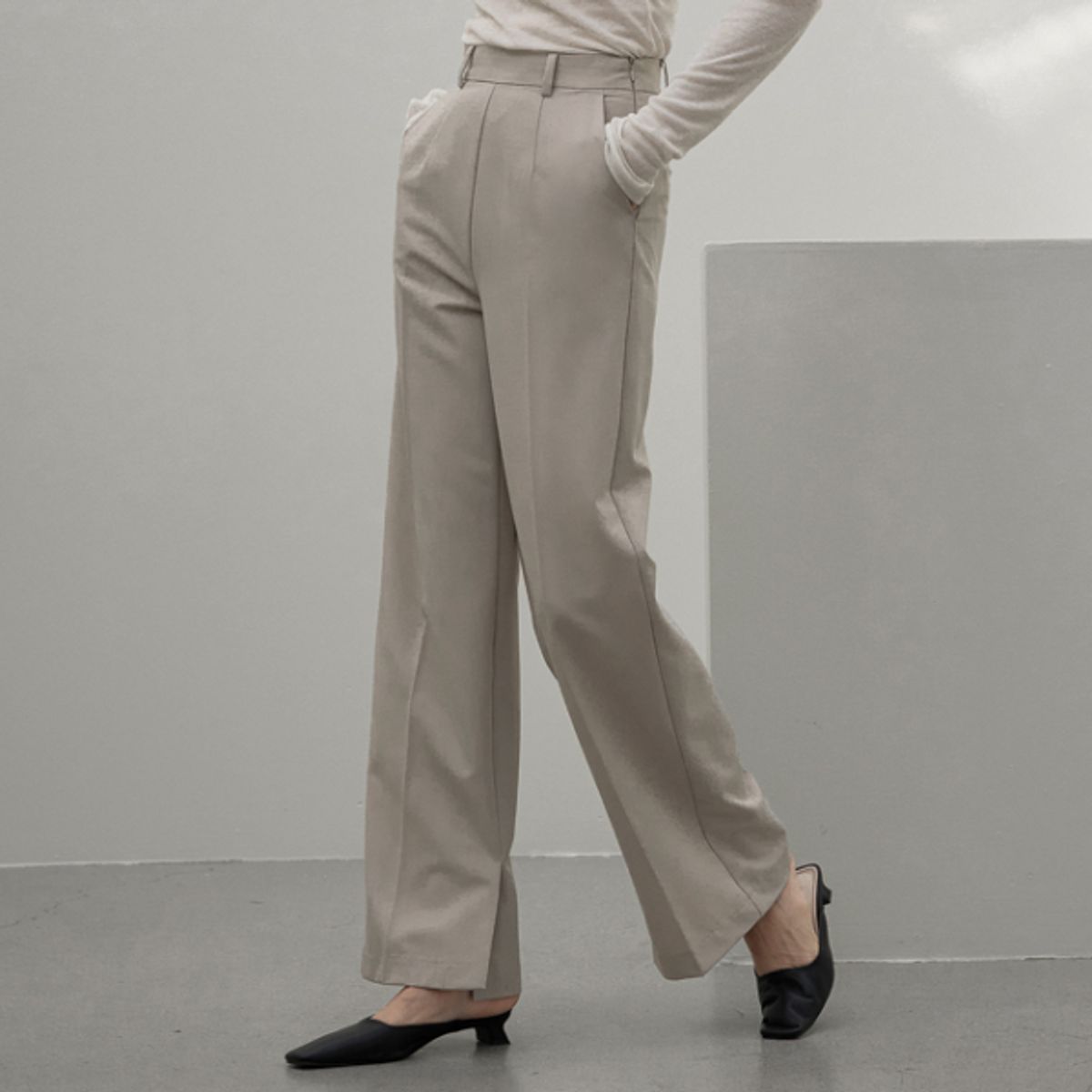 아틀리에 나인(ATELIER NAIN) 클리어 일자핏 트임 셋업 팬츠(PT-5117)