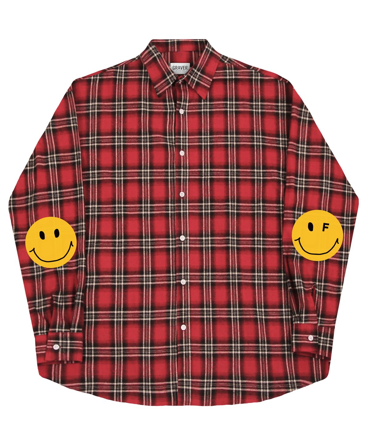 그레이버(GRAVER) [UNISEX]엘보우 도트 스마일 오버핏 체크셔츠_레드