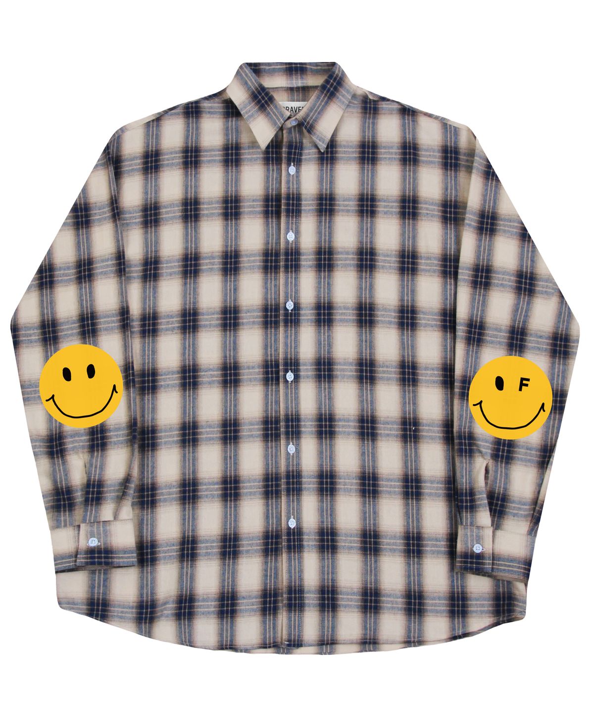 그레이버(GRAVER) [UNISEX]엘보우 도트 스마일 오버핏 체크셔츠_크림