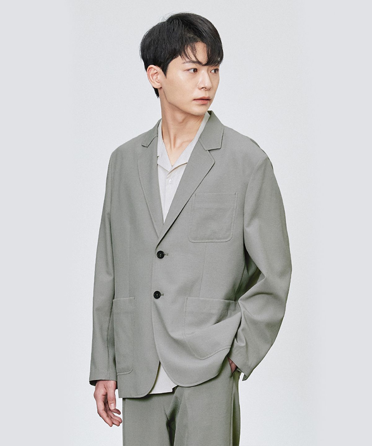더니트컴퍼니(THEKNITCOMPANY) 23SS 린넨라이크 자켓 [카키그레이]