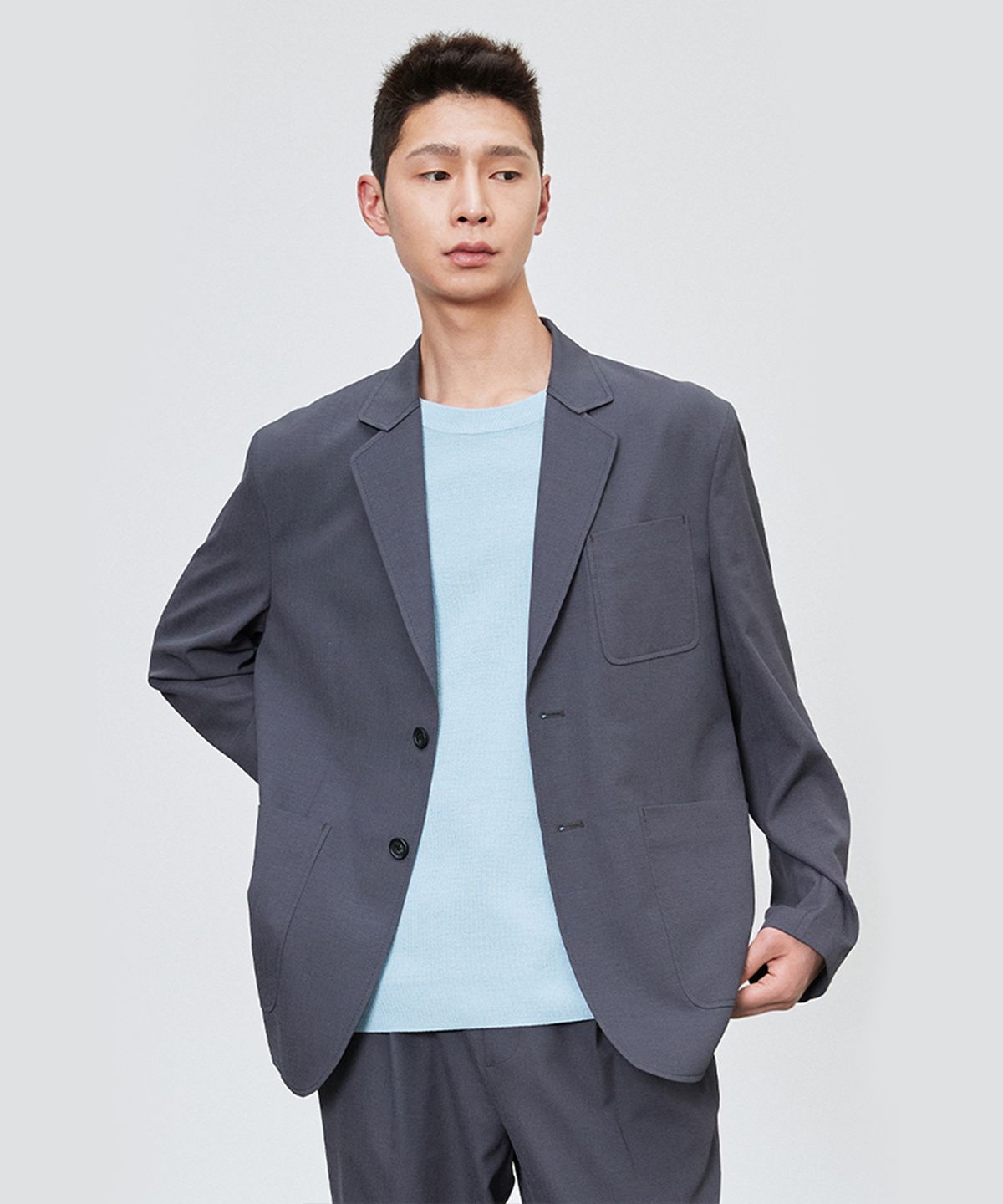 더니트컴퍼니(THEKNITCOMPANY) 23SS 린넨라이크 자켓 [차콜]