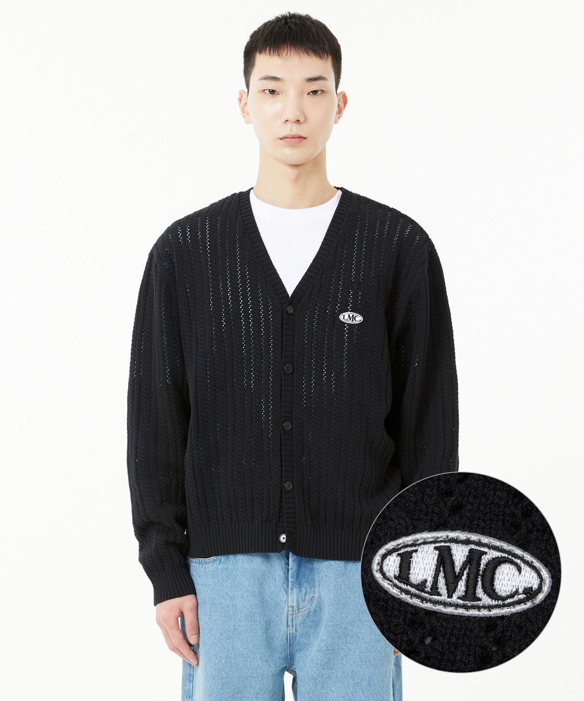 엘엠씨(LMC) OVAL MESH KNIT CARDIGAN black