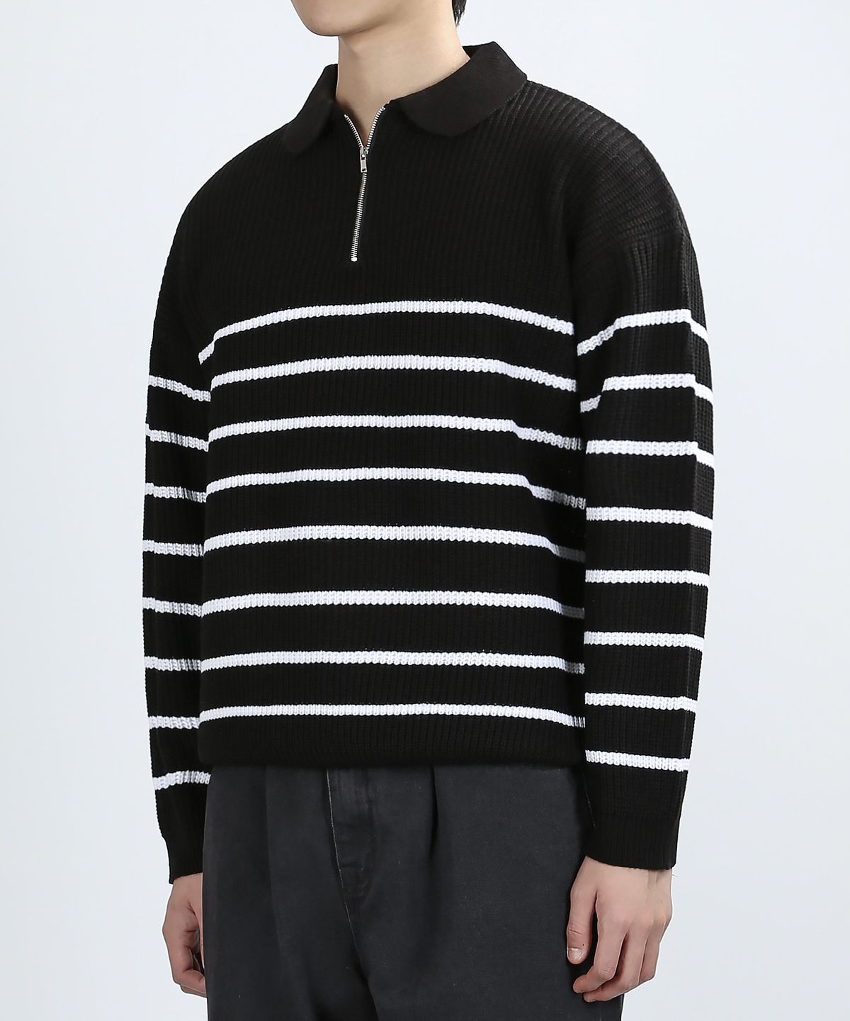 베리베인(VERYVAIN) HALF STRIPE COLLOR KNIT (BLACK)