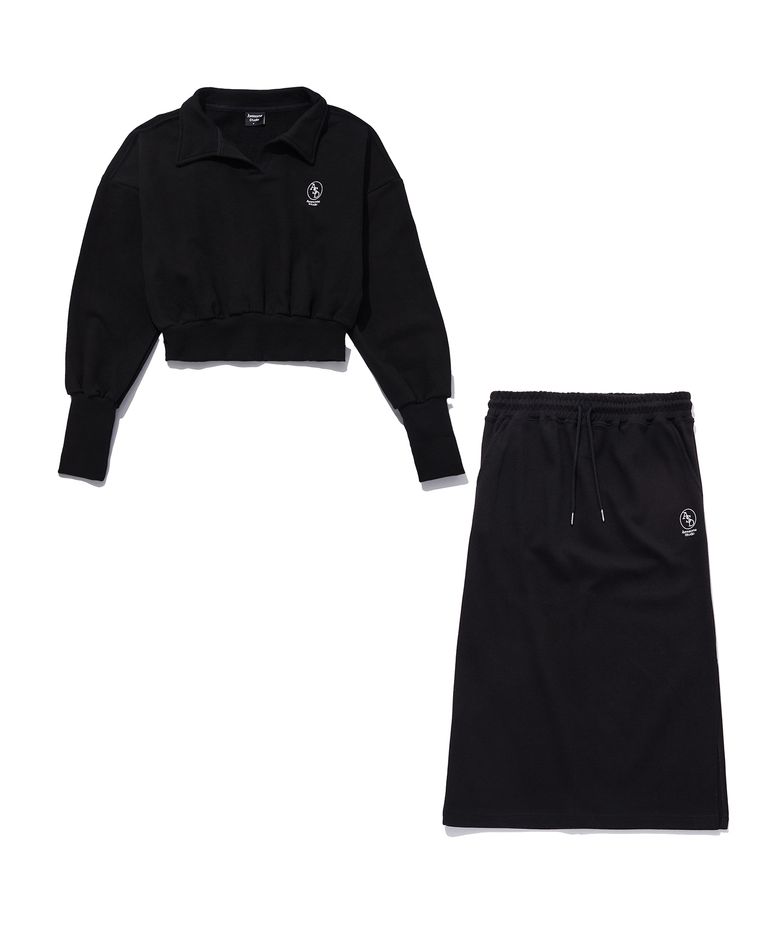 [SET] 카라 크롭 스웻 셔츠 스커트 셋업 블랙