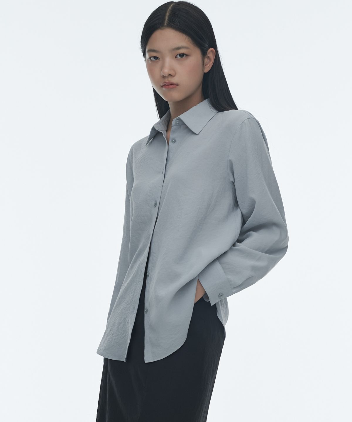 무신사 스탠다드 우먼(MUSINSA STANDARD WOMAN) 우먼즈 릴렉스드 린넨 라이크 셔츠 [민트 그레이]