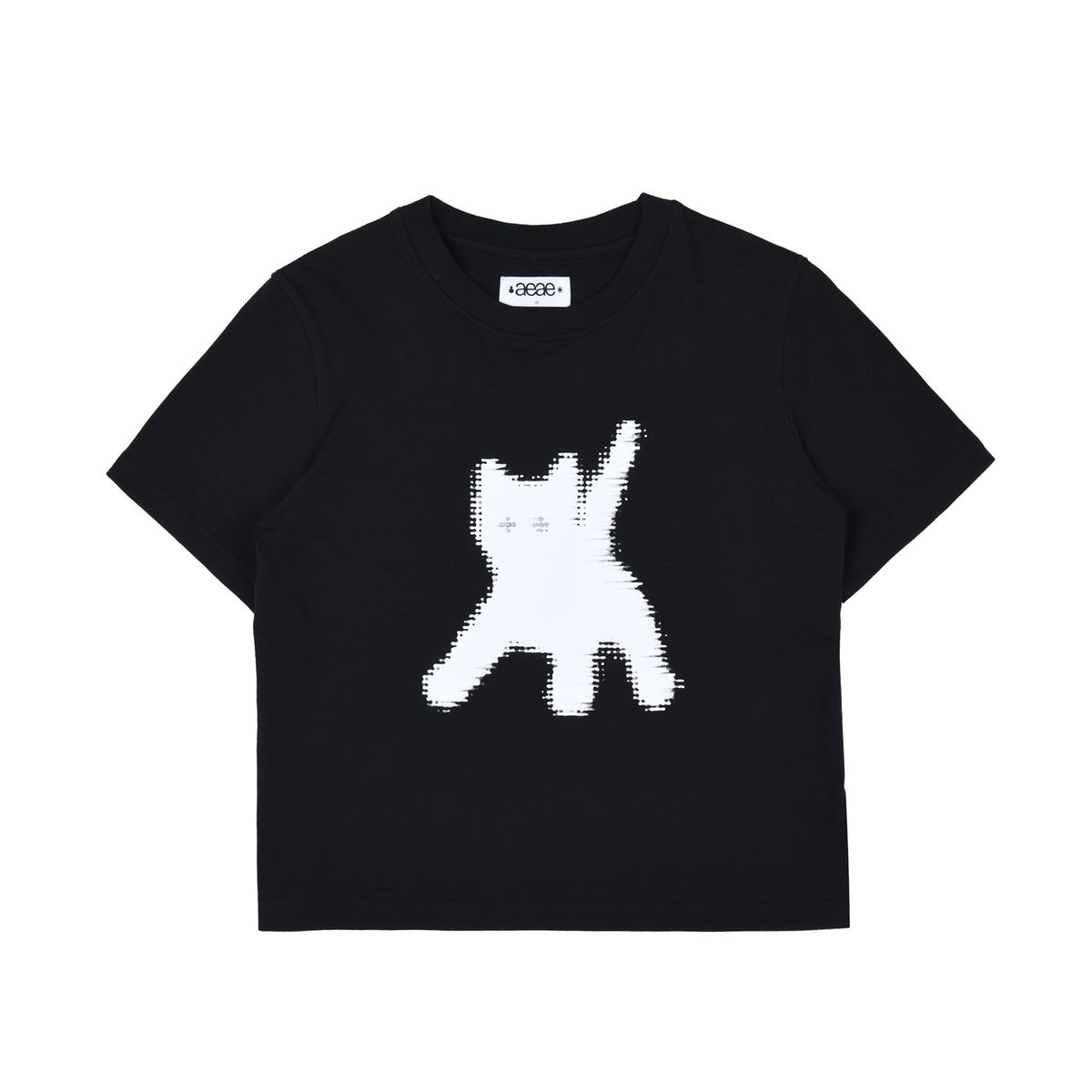 에이이에이이(AEAE) FLASHED CATS EYE CROP T-SHIRTS [Black]