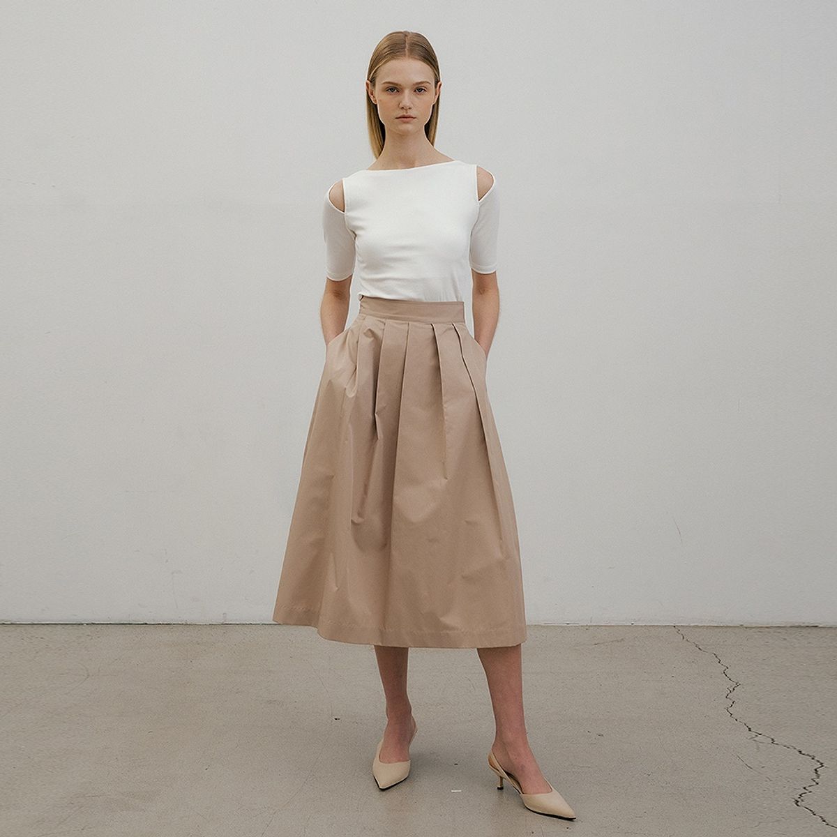 루시르주(LUCIR ZU) Pleats balloon skirt (beige)