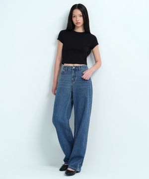 우먼즈 로 라이즈 와이드 데님 팬츠 [미디엄 인디고]