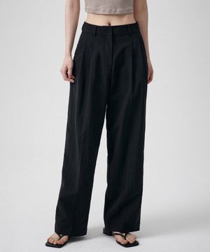 우먼즈 크링클 와이드 팬츠 [블랙]