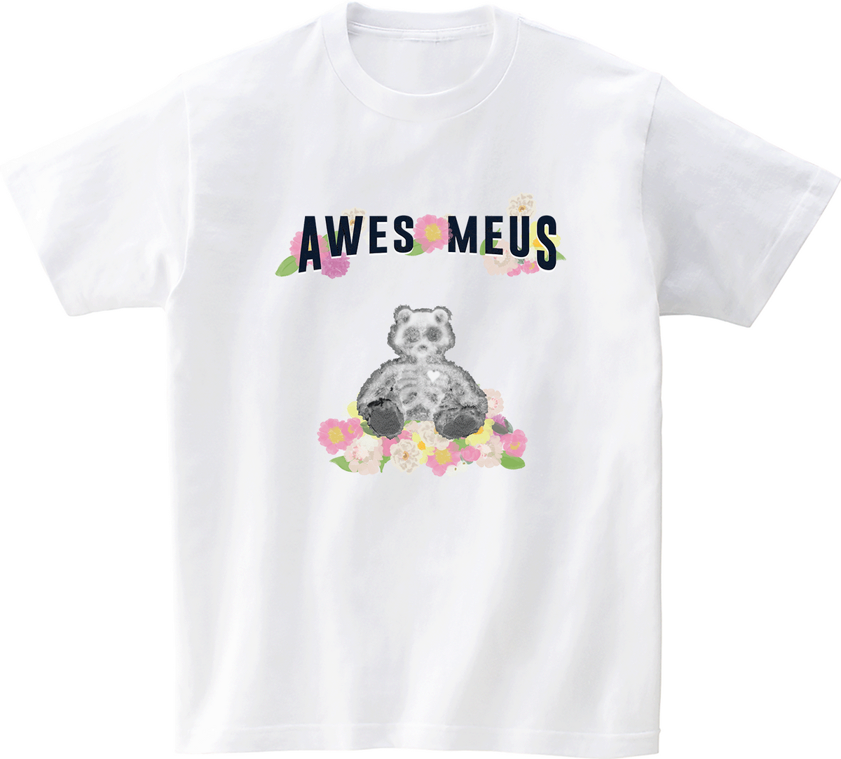 어썸어스(AWESOMEUS) (23SS)Flower Bear 로고 블랙 반팔 티셔츠 화이트