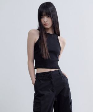 우먼즈 레이서 백 크롭 탱크 탑 [블랙]