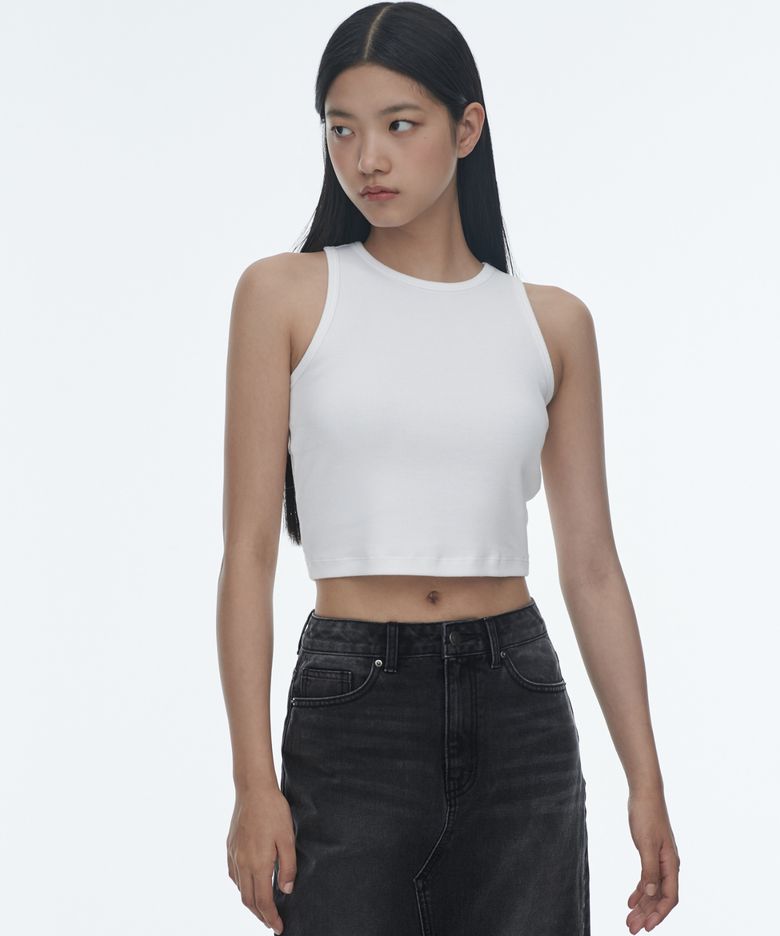 우먼즈 레이서 백 크롭 탱크 탑 [화이트]