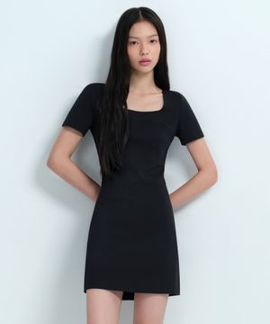 우먼즈 스퀘어 넥 저지 미니 드레스 [블랙]